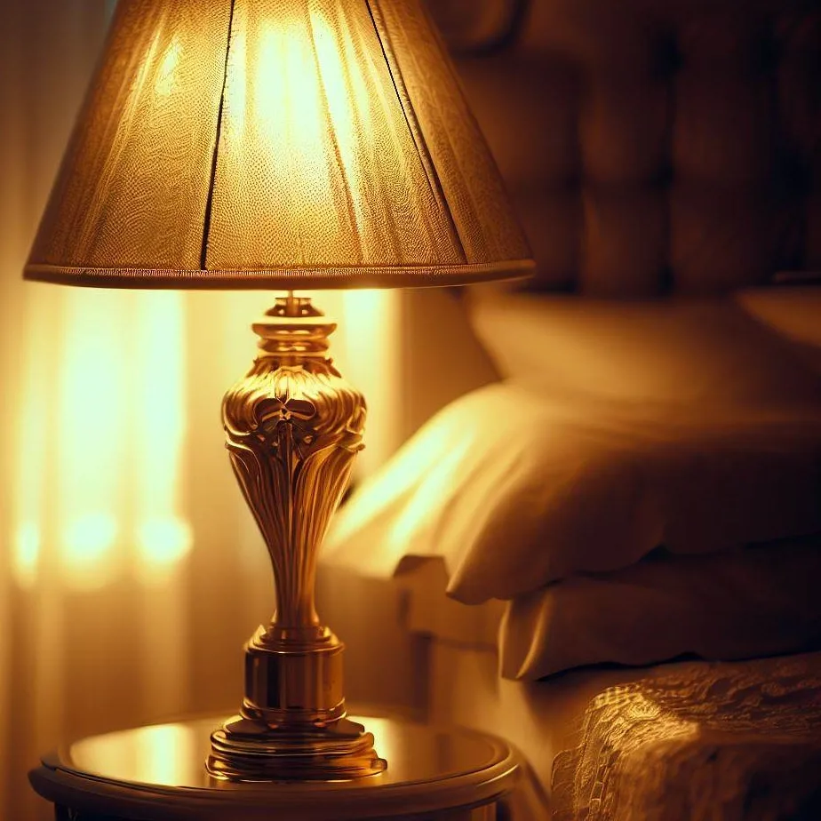 Złota lampa do sypialni